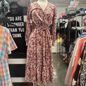 LC Lauren Conrad Pink and White Bishop Sleeve Sundress